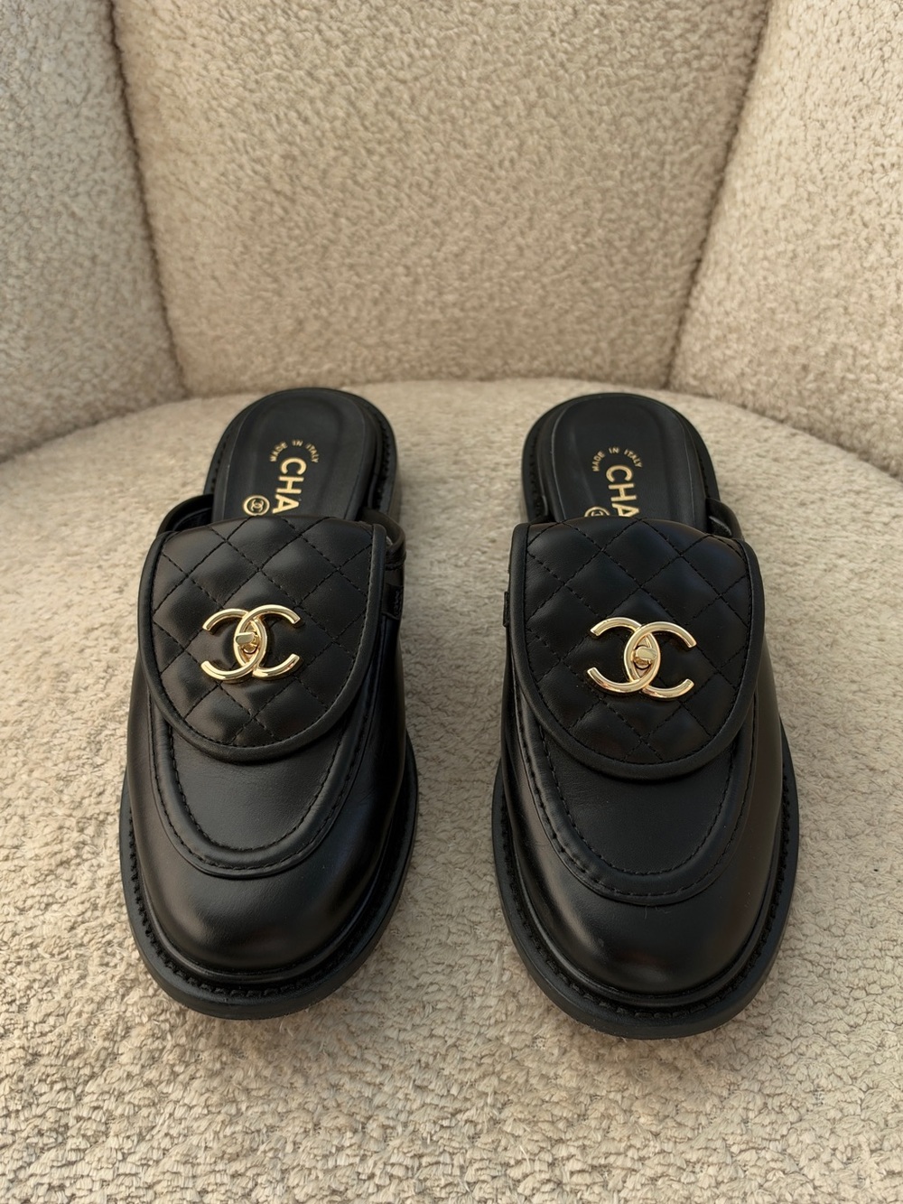 Chanel Quilted CC Interlocking Mules